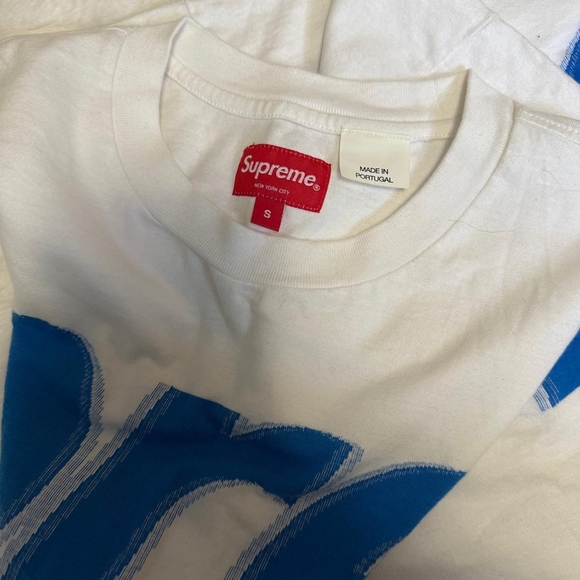 Supreme White T-Shirt with Blue Graphics - Picture 3 of 3